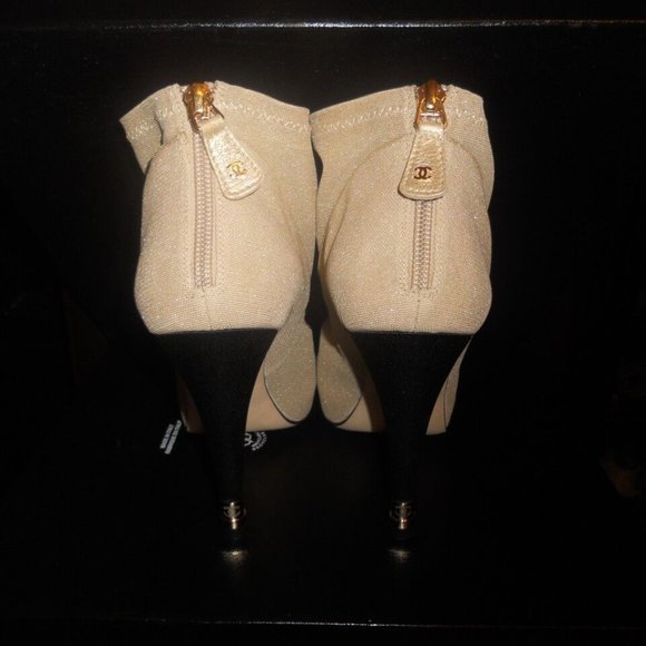 CHANEL Stretch Mesh Satin Ankle Bootie Boots Shoes CC Logo Heel - Picture 4 of 13